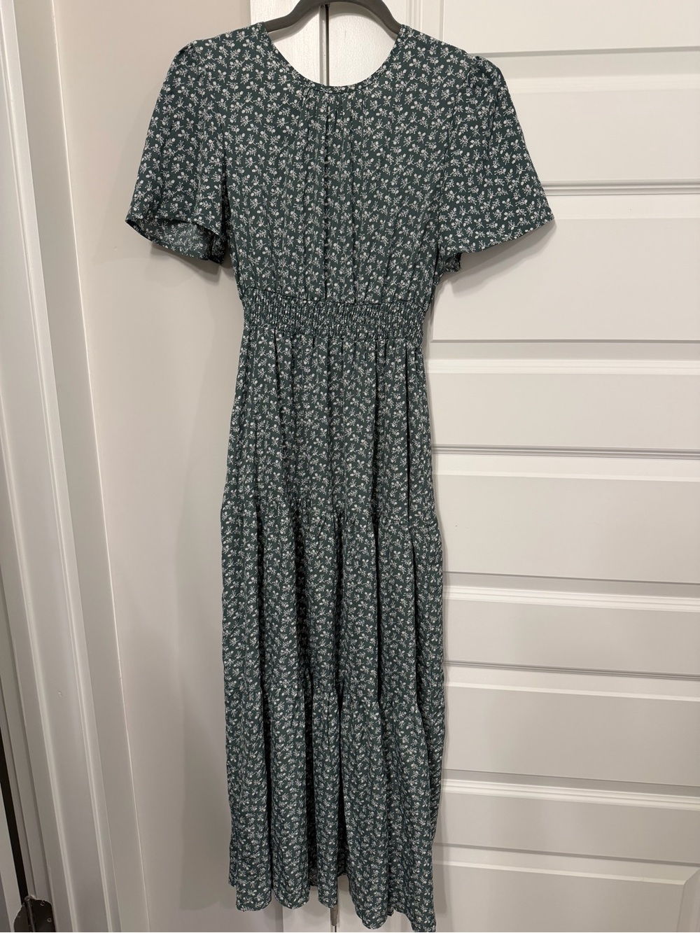 Women's Green Floral Dress with Smocked Waist
